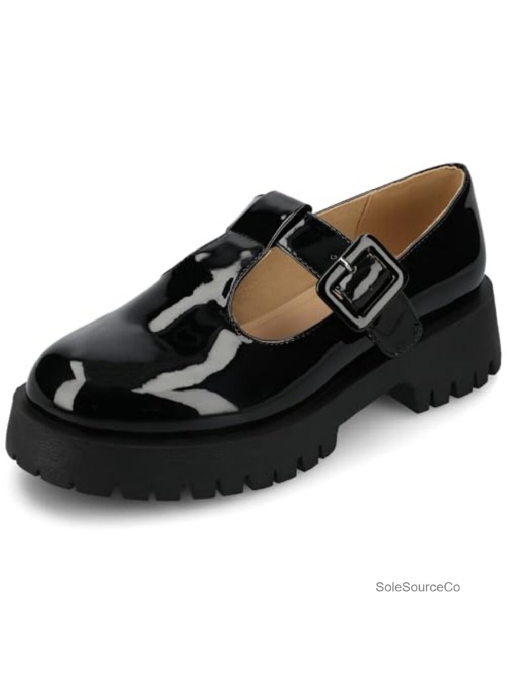 Faux Leather Mary Jane T-Strap Flats Block Heel Buckle Round Toe Comfort